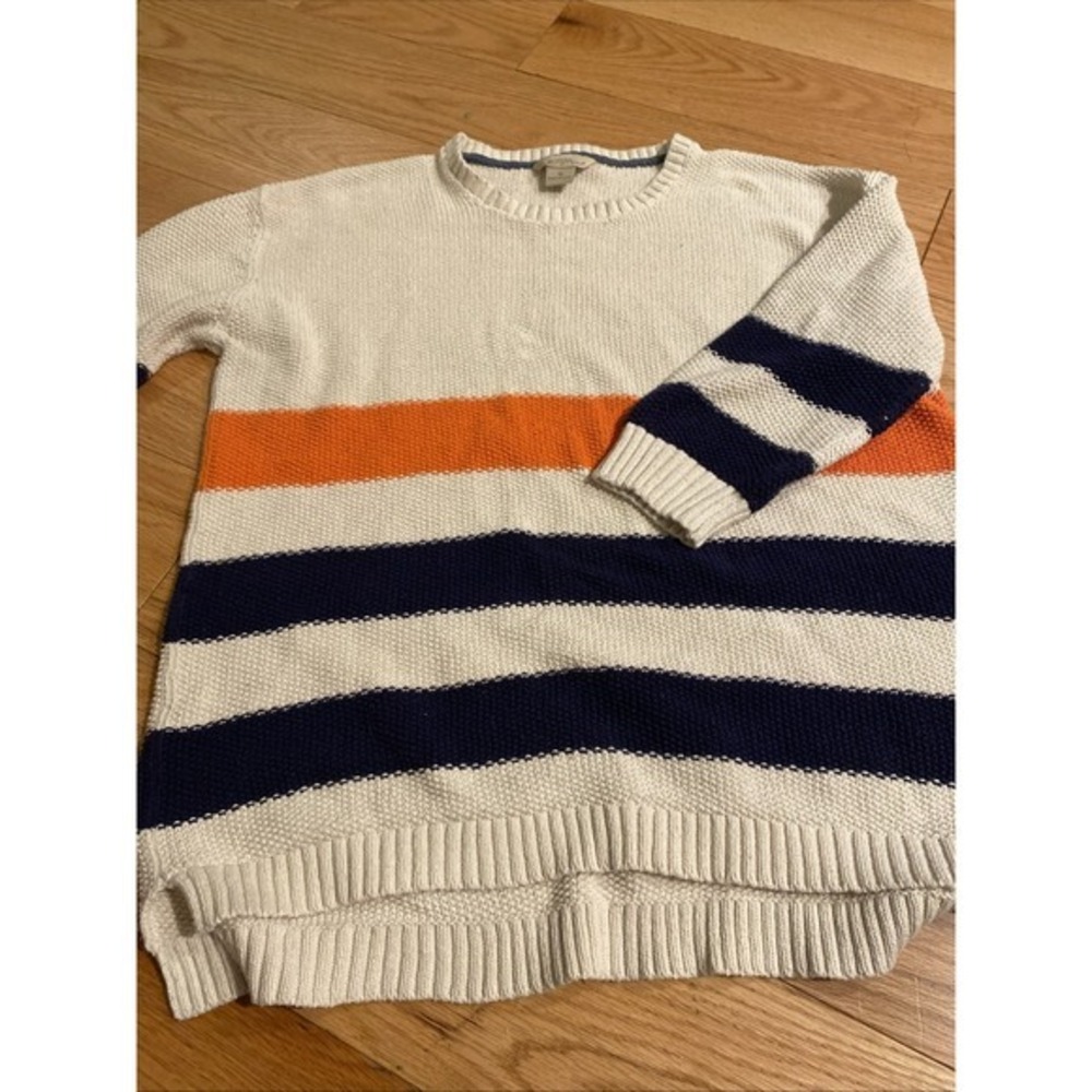 Natural Reflections 1X Cream Sweater w/ Blue & Orange Stripes 3/4 Sleeve    3535